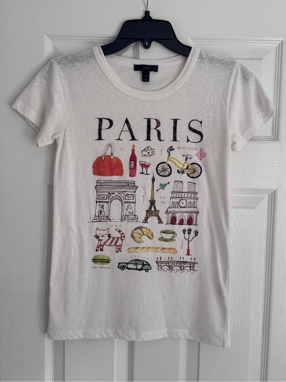J. Crew Paris doodle tee shirt, collectors tee, travel tee shirt